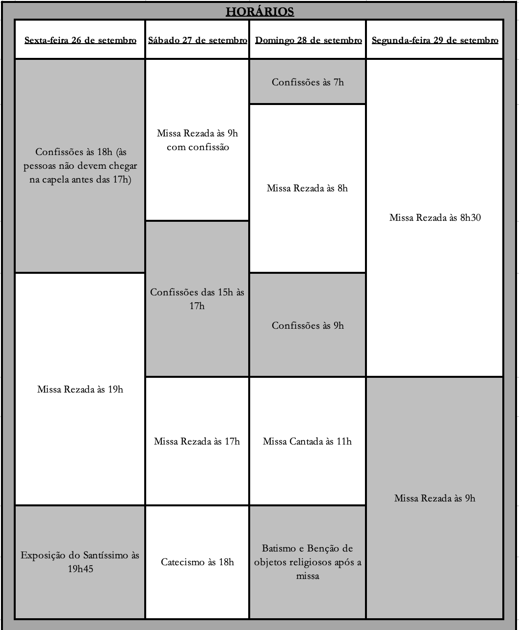 Horários da Visita de Setembro
