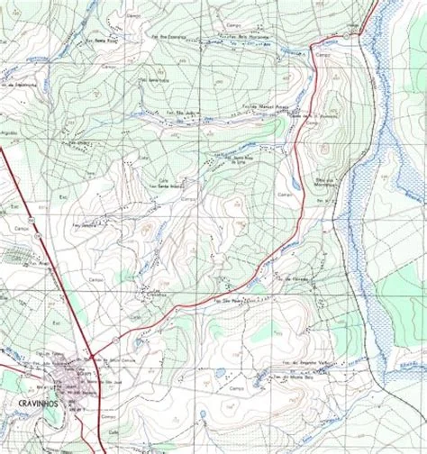 Mapa topográfico da região de Cravinhos